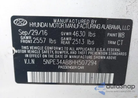 2017 Hyundai Sonata Limited 2.0T z USA, uszkodzony, nr VIN 5NPE34AB8HH507294